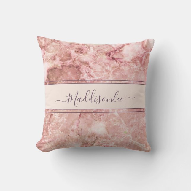 Chic Rose Pink Crystal Monogram Name Marble Agate Kissen (Vorderseite)
