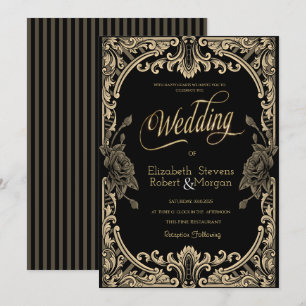 Chic Rose Rahmen, Streifen Gotische Hochzeit Einladung