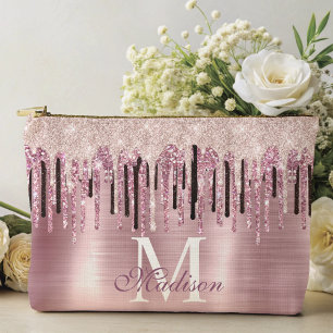 Chic Rose Rosa Tropfen Monogramm Notebook Zubehörtasche