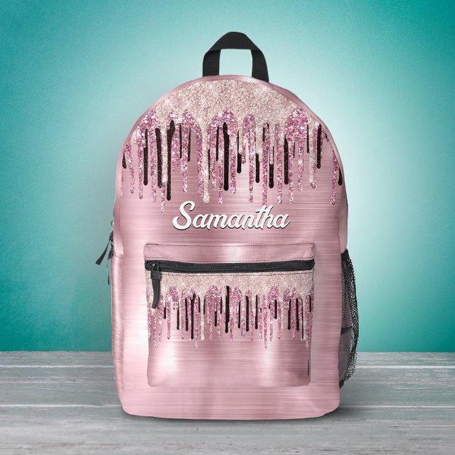 Chic Rose Rosa Tropftinte Monogramm Bedruckter Rucksack (Von Creator hochgeladen)