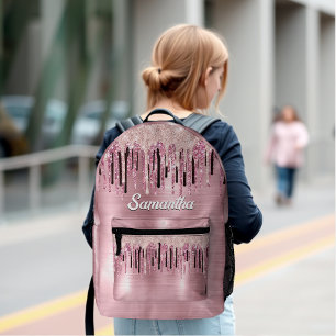 Chic Rose Rosa Tropftinte Monogramm Bedruckter Rucksack