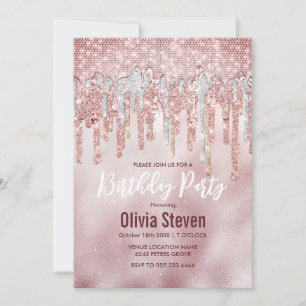 Chic Rose Rose Gold Glitzer Tropfen Monogramm Einladung