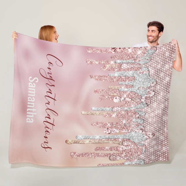 Chic Rose Rose Gold Glitzer Tropfen Monogramm Fleecedecke (Beispiel)
