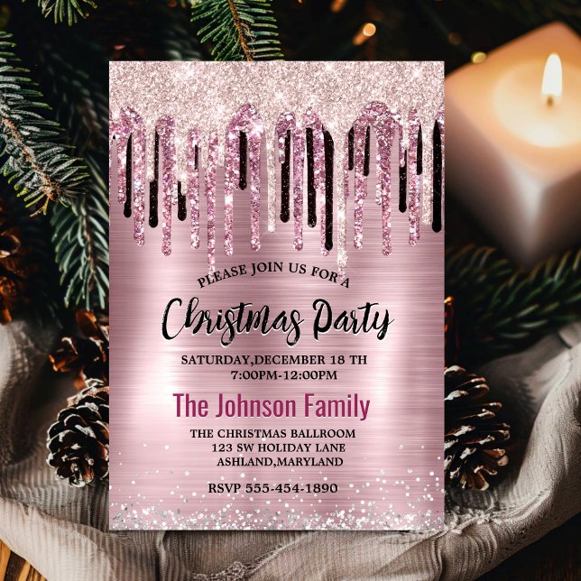 Chic Rose rot Rosa Tropfen Monogramm Weihnachten Einladung (Von Creator hochgeladen)