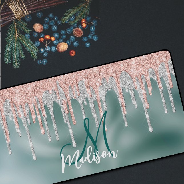 Chic rose rousse menthe goutte monogramme (Créateur téléchargé)