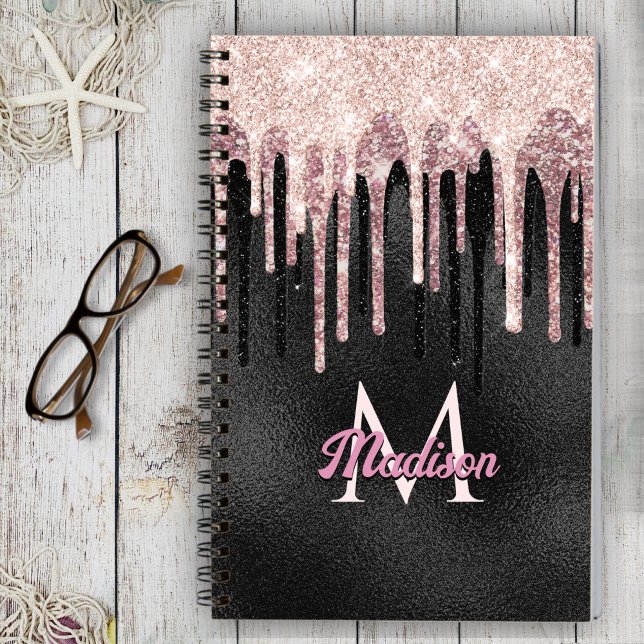 Chic Rose Schwarz Tropfen Monogramm Notebook Notizbuch (Von Creator hochgeladen)