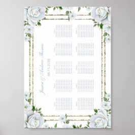 Chic Rose & Silver Border Floral Chart Poster