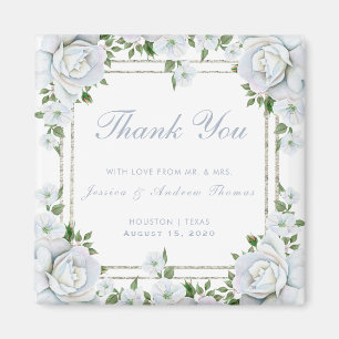 Chic Rose & Silver Border Floral Gastgeschenk Hoch Magnet