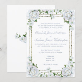 Chic Rose & Silver Border Floral Wedding Einladung