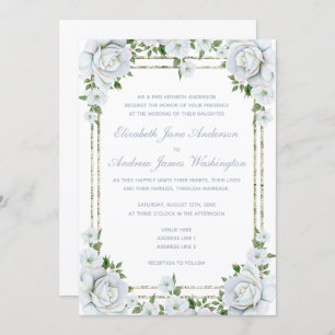 Chic Rose & Silver Border Floral Wedding Einladung
