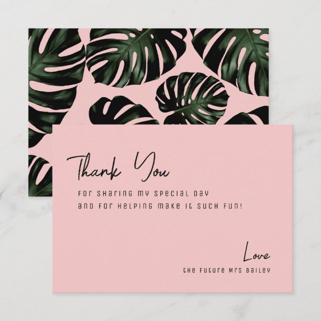 Chic Rose Tropical Beach Brautparty Dankeskarte (Vorne/Hinten)