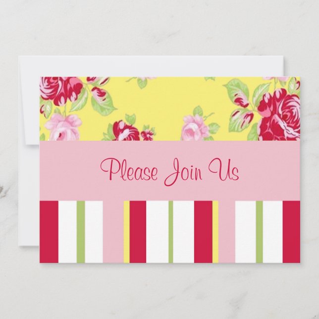 Chic Rose und Streifen Hochzeit Einladung (Vorderseite)