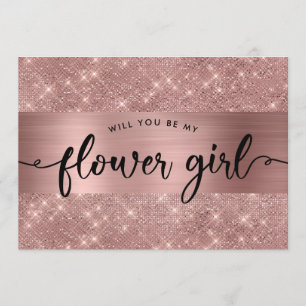 Chic Roségold-Blumenmädchen-Hochzeits-Einladung Einladung