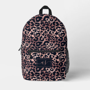 Chic Roségold Schwarz Leopard Print Monogrammiert Bedruckter Rucksack