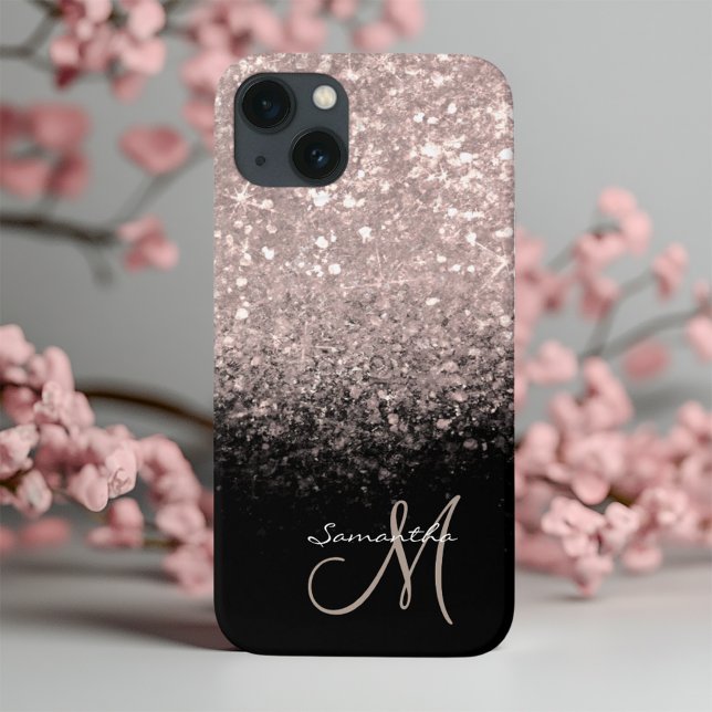 Chic Roségold & schwarzes Monogramm iPhone Hülle (Von Creator hochgeladen)