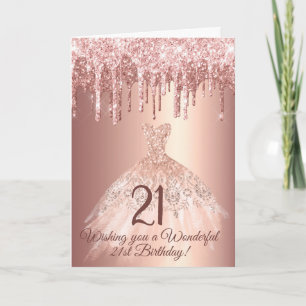 Chic Roségold tropfender Glitter Geburtstag Karte