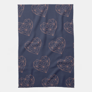 Chic Roségoldfolie Geometrisches Herz auf Navyblau Geschirrtuch