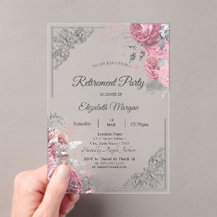 Chic Rosen Blumen Silber Rahmen Ruhestand    Acryleinladungen