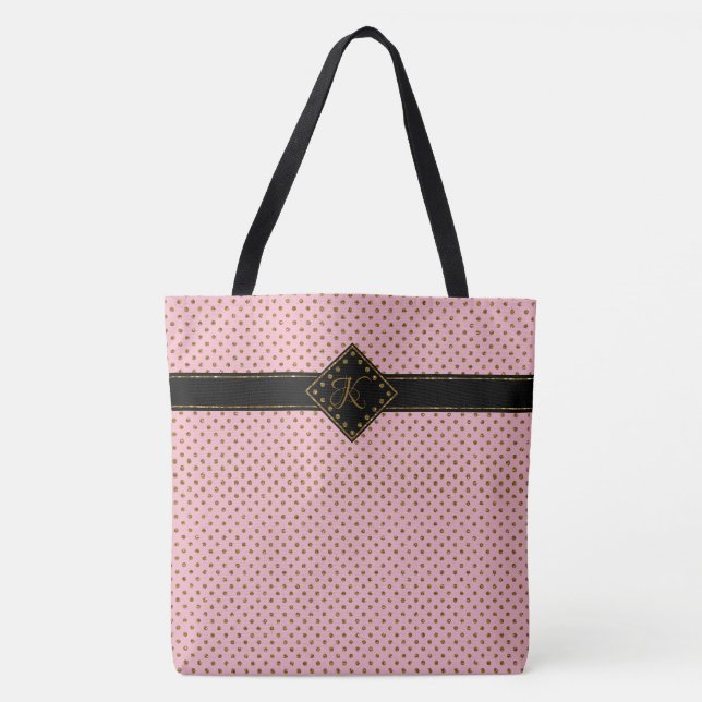 Chic-Rosen-GoldGlitzer-Polka-Punkt-mit Monogramm Tasche (Vorderseite)