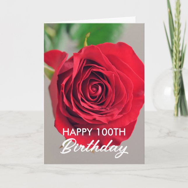 Chic Rote Rose 100. Geburtstag Karte (Vorderseite)