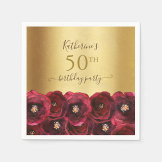 Chic rote Rose Floral Gold 50. Geburtstagsfeier Serviette