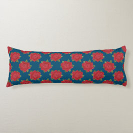 Chic Rote Rosen auf blauem, individuellem Kissen
