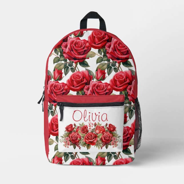 Chic Rote Rosen Bedruckter Rucksack (Vorderseite)