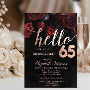 Chic Rote Rosen Black 65. Geburtstagsparty Einladung