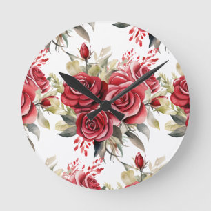Chic Rote Rosen Blume Blumenuhr Runde Wanduhr