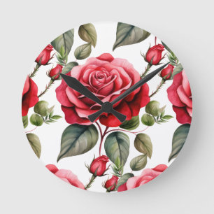 Chic Rote Rosen Blume Blumenuhr Runde Wanduhr