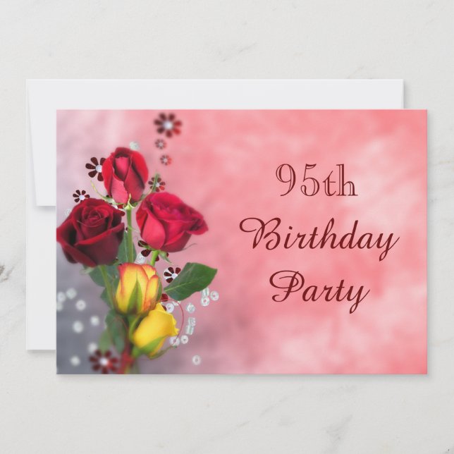 Chic-rote u. gelbe Rosen-95. Geburtstag Einladung (Vorderseite)