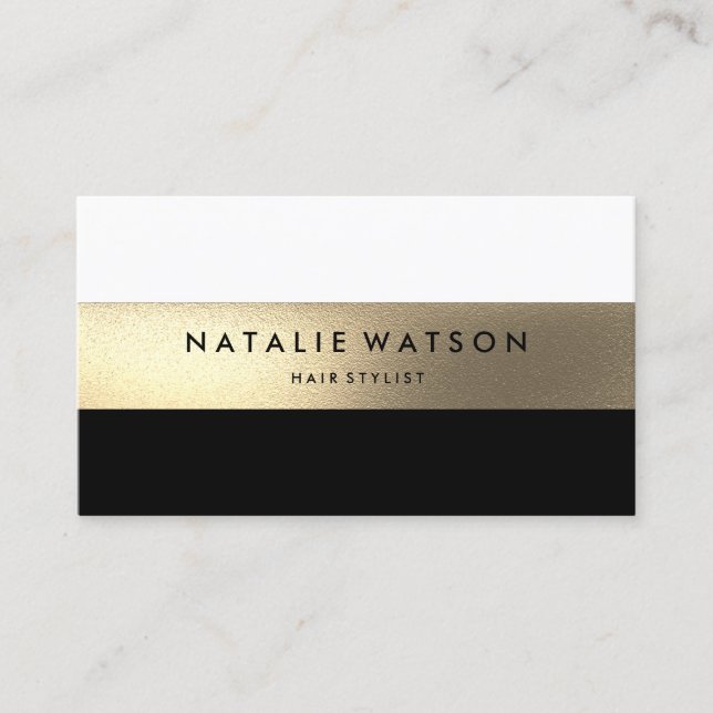 Chic Rough IMITATE Gold Strip Schwarz-weiß Modern  Visitenkarte (Vorderseite)
