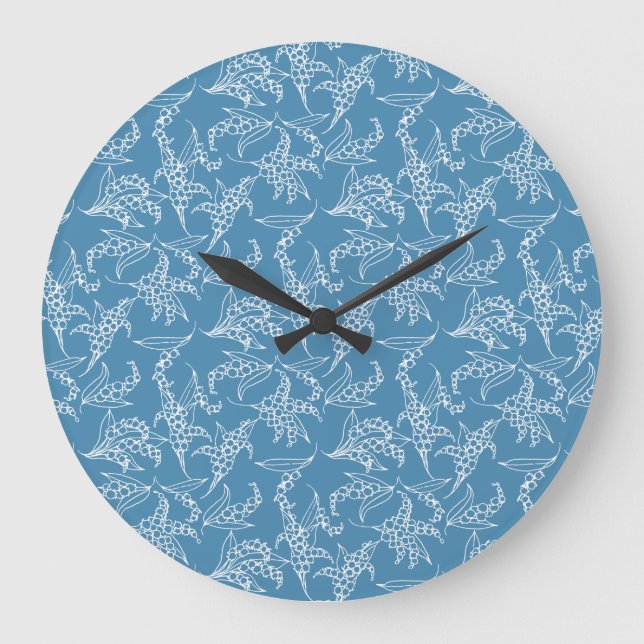 Chic Round Wall Clock: Lilies-of-the-Valley, blau Große Wanduhr (Vorderseite)