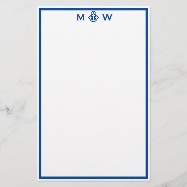 Chic Royal Blue Ancre Monogramme papeterie (Devant)
