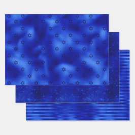 Chic Royal Blue Foil Hanukkah Wrapping Paper Sheet Geschenkpapier Set