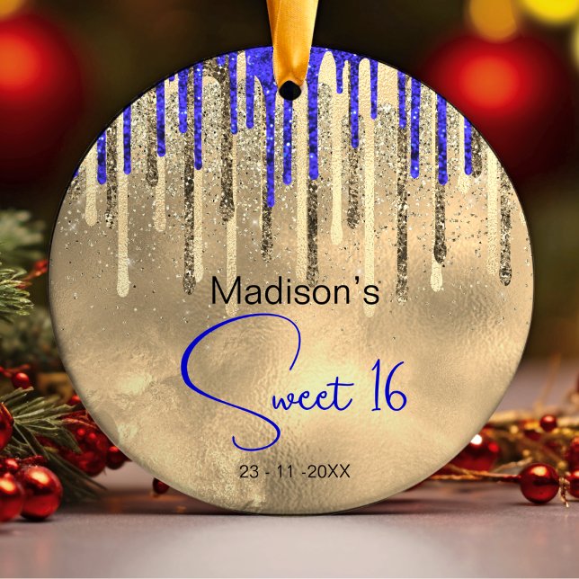 Chic Royal Blue Gold Glitzer Tropfen süß 16 Keramik Ornament (Von Creator hochgeladen)