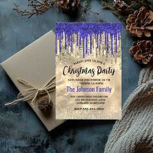 Chic Royal Blue Gold Glitzer Tropfen Weihnachten Einladung