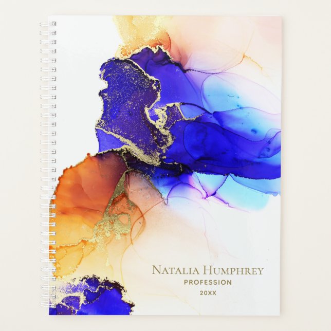 Chic Royal Blue Orange Personnalisé Planner (Devant)