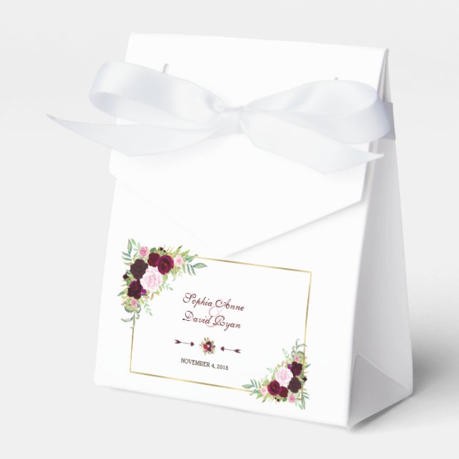 Chic Royal Burgundy Marsala Floral Wedding Geschenkschachtel (Vorderseite)