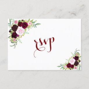 Chic Royal Burgundy Marsala Floral Wedding RSVP