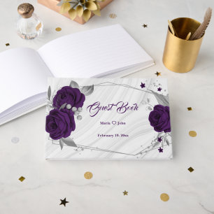 chic Royal lila blumensilber Blätter geometrisch Gästebuch