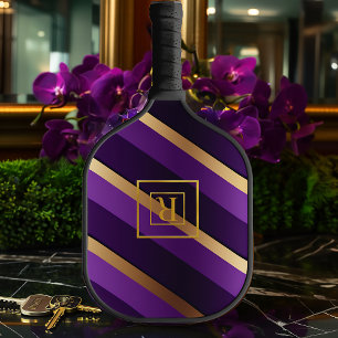 Chic Royal Lila und Gold Monogram Pickleball Schläger