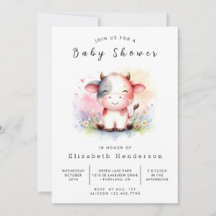 Chic Rustic Barn Cow Baby Dusche Einladung