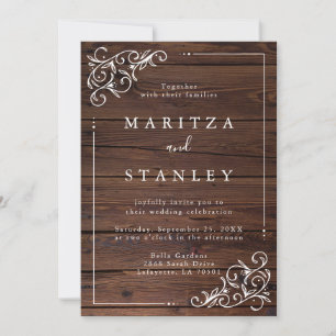 Chic Rustic Barn Woodsy White Script Wedding Einladung