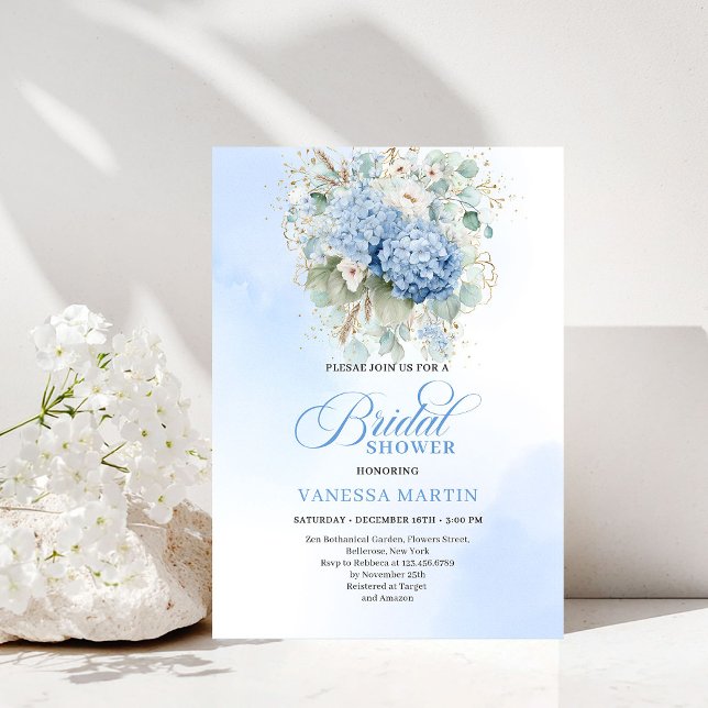 Chic Rustic Bohemian Blue Hydrangeas Bridal Shower Einladung (Rustic Bohemian Blue Hydrangeas Bridal Shower Invitation)