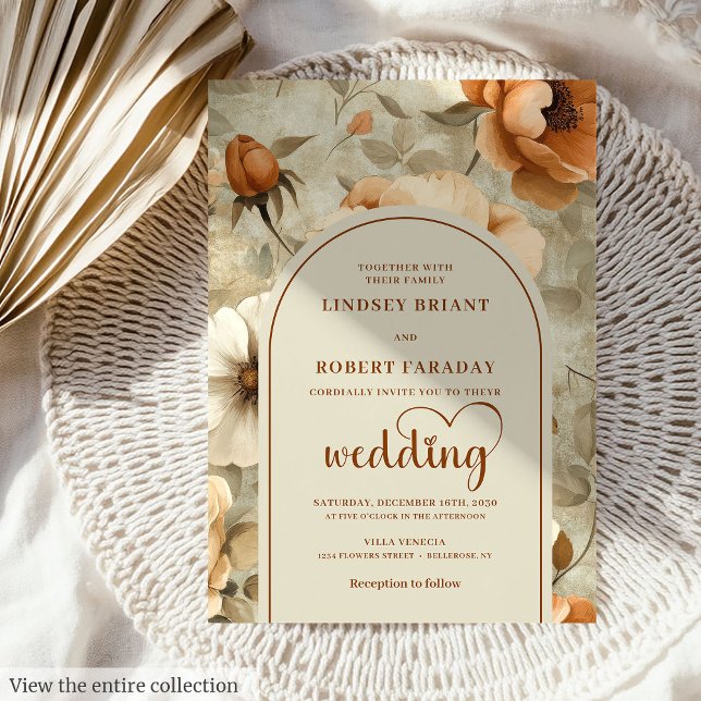 Chic Rustic Boho Terra Cotta Ivory Floral Wedding Einladung (Rustic Boho Terra Cotta Ivory Floral Wedding Invitation)