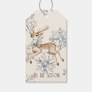 Chic Rustic Christmas Cream Deer Snowflakes Geschenkanhänger