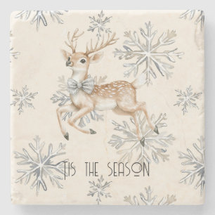 Chic Rustic Christmas Cream Deer Snowflakes Steinuntersetzer