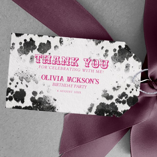 Chic Rustic Cow Print Hot Pink 30th Birthday Party Geschenkanhänger (Von Creator hochgeladen)