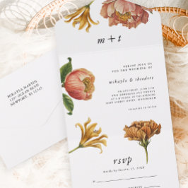 Chic Rustic Floral Wedding All In One Einladung